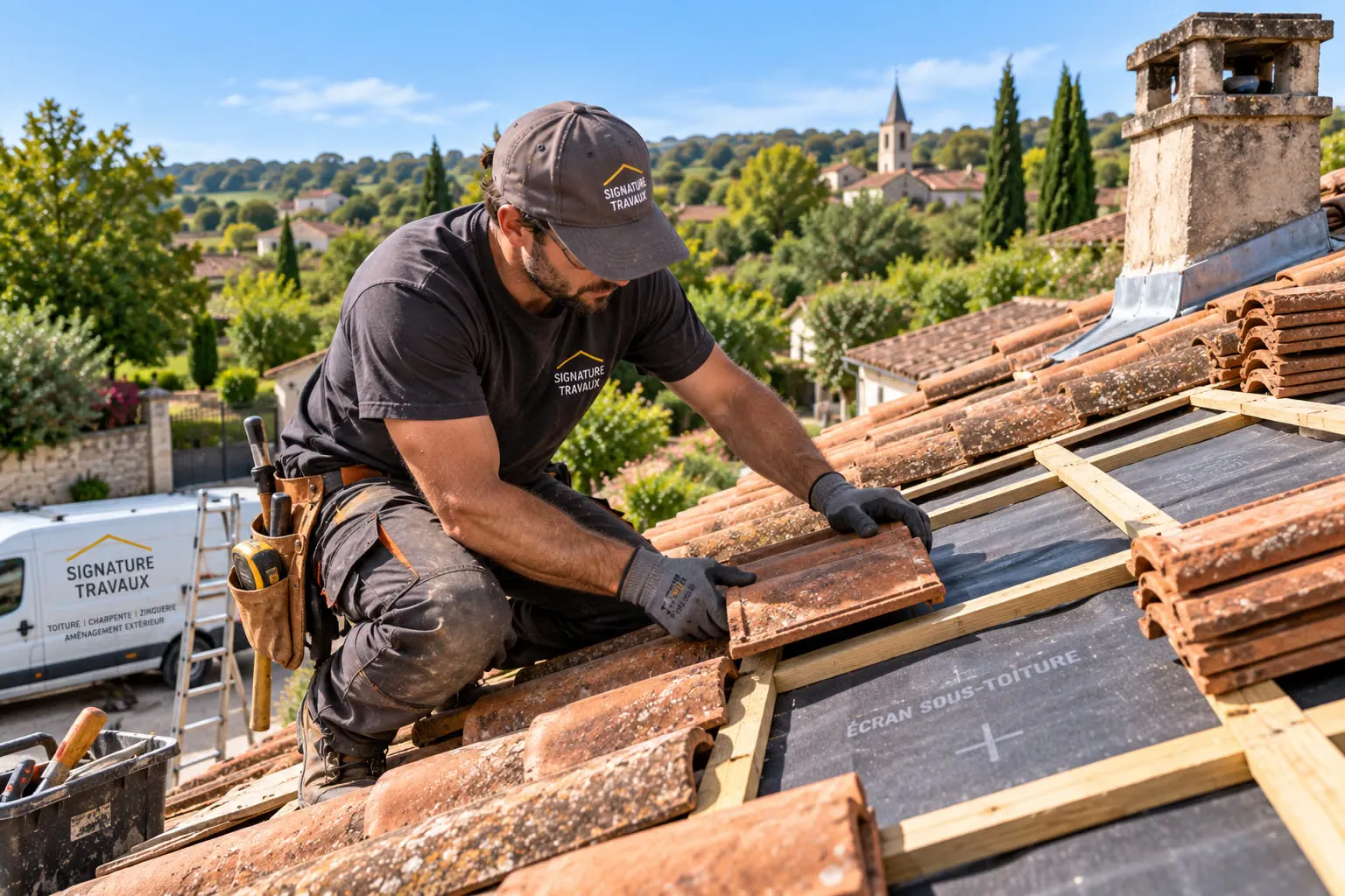 Illustration d'une toiture en tuiles et de travaux de couverture